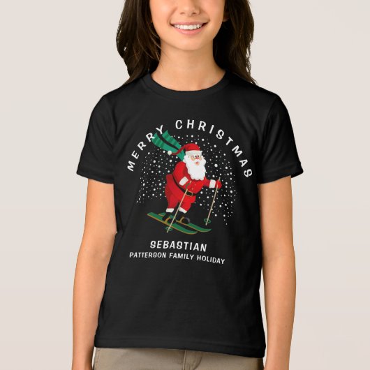 メリークリスマススキーパーソナライズされたサンタ トライブレンドTシャツ (正面)