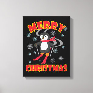 メリークリスマススキーペンギン キャンバスプリント