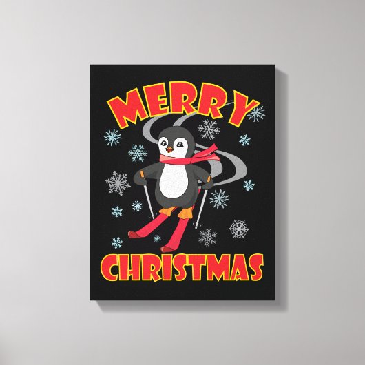 メリークリスマススキーペンギン キャンバスプリント (正面)