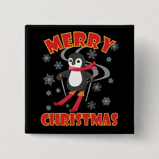 メリークリスマススキーペンギン 缶バッジ (正面)