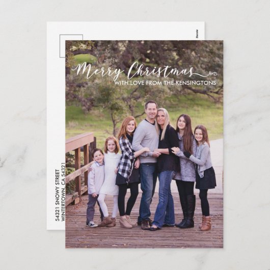 メリークリスマススクエレガントリプトタイポグラフィ写真 シーズンポストカード (正面/裏面)