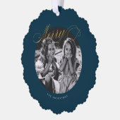 メリークリスマススクファンシーリプトモダン オーナメントカード (左)