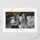 メリークリスマススクファンシーリプトモダン 箔シーズンカード (正面)