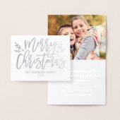 メリークリスマススクモダンリットホリデーフォトシルバー 箔カード (ディスプレー)