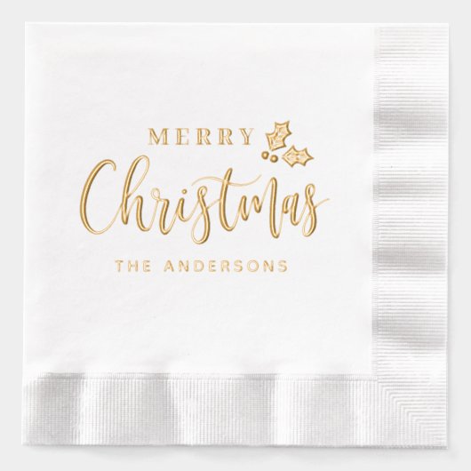 メリークリスマススクモダンリプトパーソナライズされたホリデー 箔ナプキン (正面)
