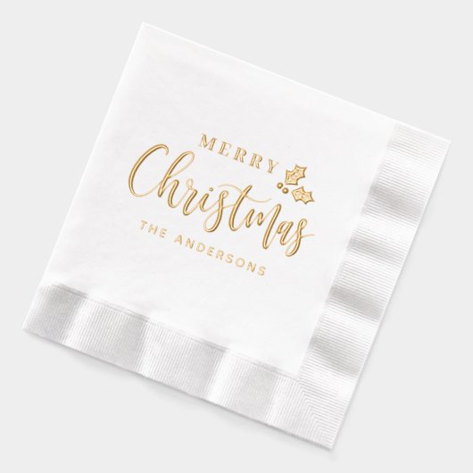 メリークリスマススクモダンリプトパーソナライズされたホリデー 箔ナプキン (左)