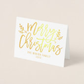 メリークリスマススクモダンリプト休日の写真金ゴールド 箔カード (正面)