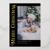 メリークリスマススクモダンリプト写真クリスマス 箔シーズンカード (正面)