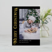 メリークリスマススクモダンリプト写真クリスマス 箔シーズンカード (立ち正面)