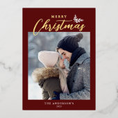 メリークリスマススクモダンリプト写真赤金ゴールド 箔シーズンカード (正面)