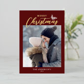 メリークリスマススクモダンリプト写真赤金ゴールド 箔シーズンカード (立ち正面)
