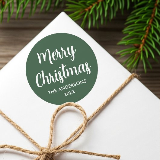 メリークリスマススクモダンリプト名前をカスタムするグリーン ラウンドシール