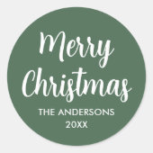 メリークリスマススクモダンリプト名前をカスタムするグリーン ラウンドシール (正面)