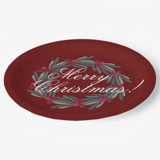 メリークリスマススクリプトかわいらしフェスティバルレッド ペーパープレート (アングル)