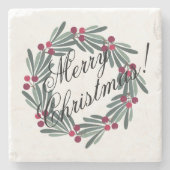 メリークリスマススクリプトかわいらしホワイトフェスティバル ストーンコースター (正面)
