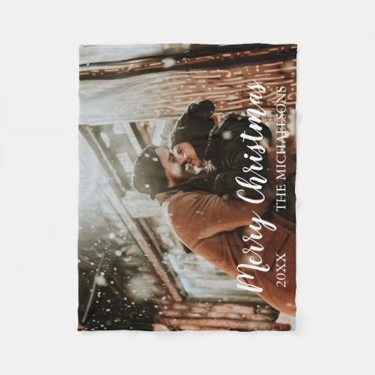 メリークリスマススクリプトの写真 フリースブランケット (正面)