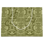 メリークリスマススクリプトエレガントグリーン ラージペーパーバッグ (正面)