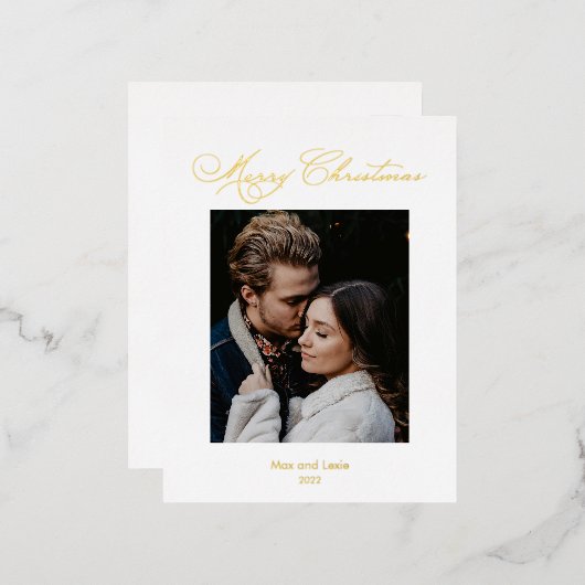 メリークリスマススクリプトエレガント箔 箔シーズンポストカード (正面/裏面)