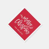 メリークリスマススクリプトカスタムのカラーパーソナライズされた スタンダードカクテルナプキン (角)