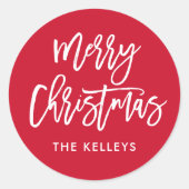 メリークリスマススクリプトカスタムのカラーパーソナライズされた ラウンドシール (正面)