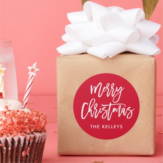 メリークリスマススクリプトカスタムのカラーパーソナライズされた ラウンドシール (パーティー)