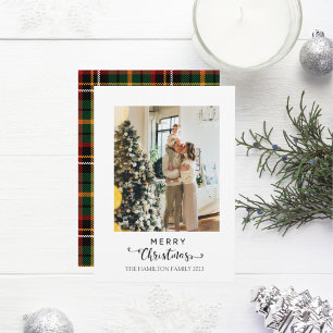 メリークリスマススクリプトグリーンイエロープレイド写真 シーズンカード