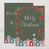 メリークリスマススクリプトグリーンフローラパーソナライズ シーズンカード (正面/裏面)