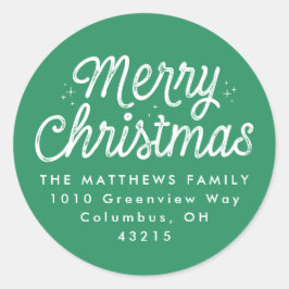 メリークリスマススクリプトグリーン差出人住所ラベル ラウンドシール