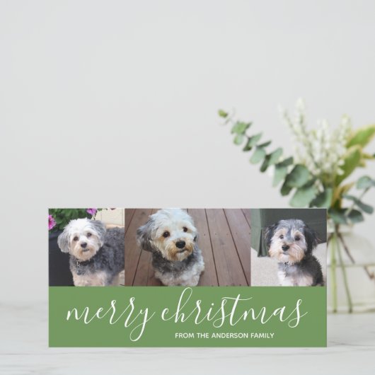 メリークリスマススクリプトグリーン – 3枚の写真 シーズンカード (スタンド正面)