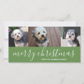 メリークリスマススクリプトグリーン – 3枚の写真 シーズンカード (正面)