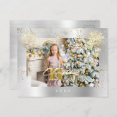 メリークリスマススクリプトシルバーグレー金ゴールドラックススノー ポストカード (正面/裏面)