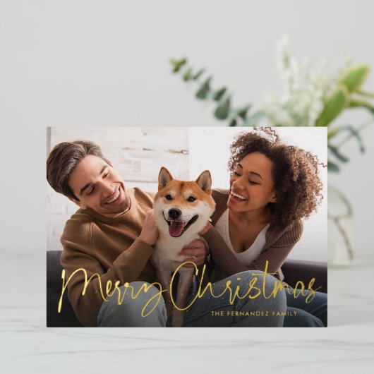 メリークリスマススクリプトシンプルおもしろい1枚赤 箔シーズンカード (立ち正面)