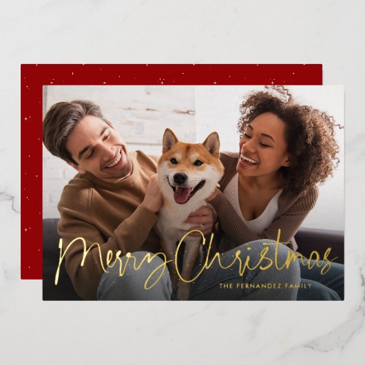 メリークリスマススクリプトシンプルおもしろい1枚赤 箔シーズンカード (正面/裏面)