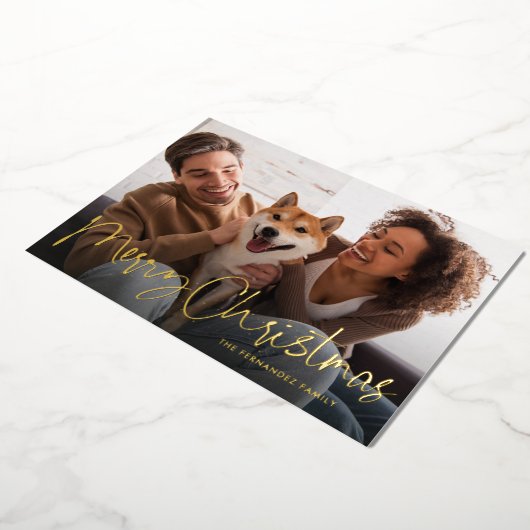 メリークリスマススクリプトシンプルおもしろい1枚赤 箔シーズンカード (回転した状態)