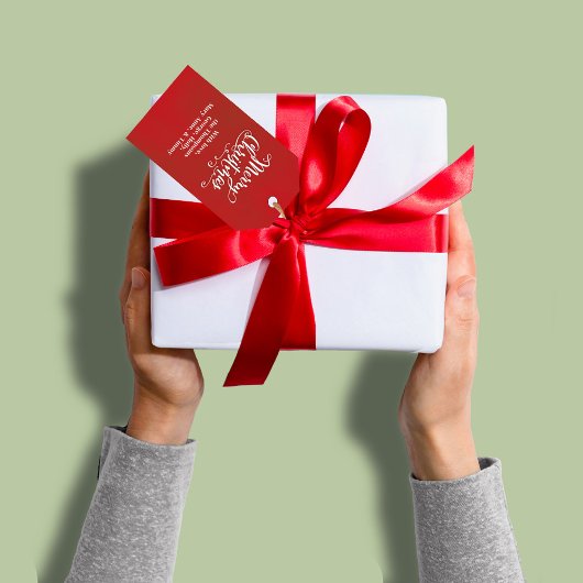 メリークリスマススクリプトシンプルレッドカスタム ギフトタグ