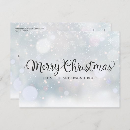 メリークリスマススクリプトスノーフレークスオフィスホリデー 案内ポストカード (正面/裏面)
