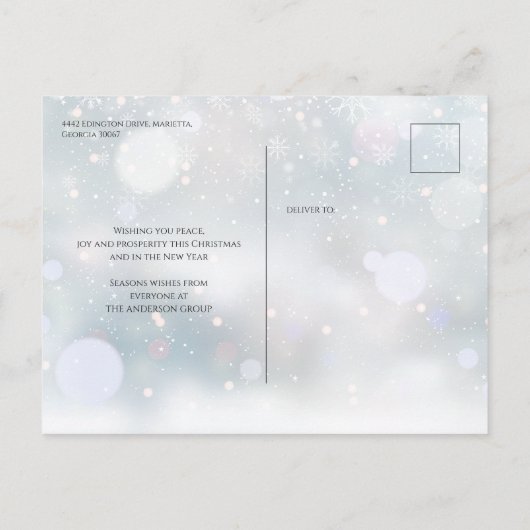 メリークリスマススクリプトスノーフレークスオフィスホリデー 案内ポストカード (裏面)