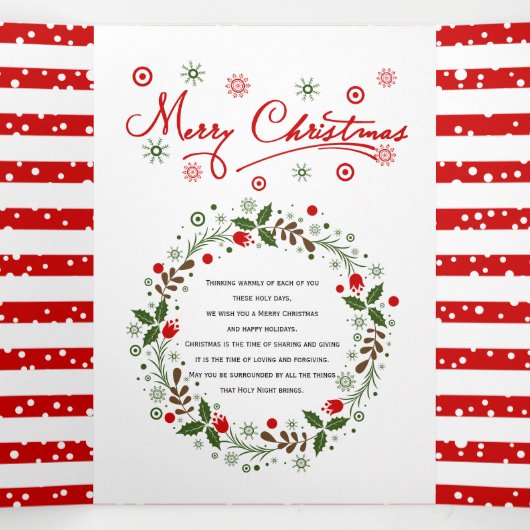 メリークリスマススクリプトタイポグラフィとリース写真 三つ折りクリスマスカード (内部中)