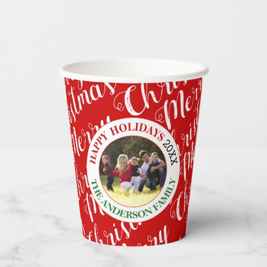 メリークリスマススクリプトタイポグラフィの休日の写真 紙コップ (裏面)