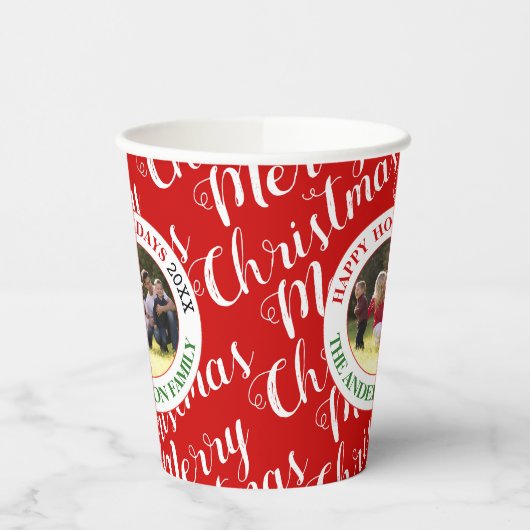 メリークリスマススクリプトタイポグラフィの休日の写真 紙コップ (左)