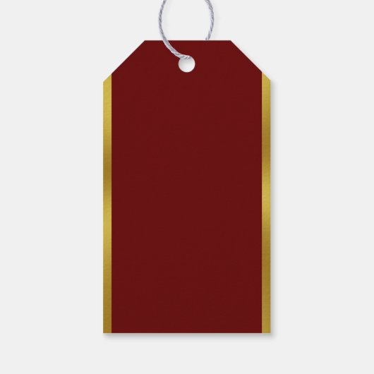 メリークリスマススクリプトダークレッドと金ゴールドあなたの名前 ギフトタグ (裏面)