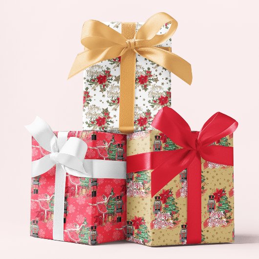 メリークリスマススクリプトナツクラッカーフェスティバルパターン ラッピングペーパーシート