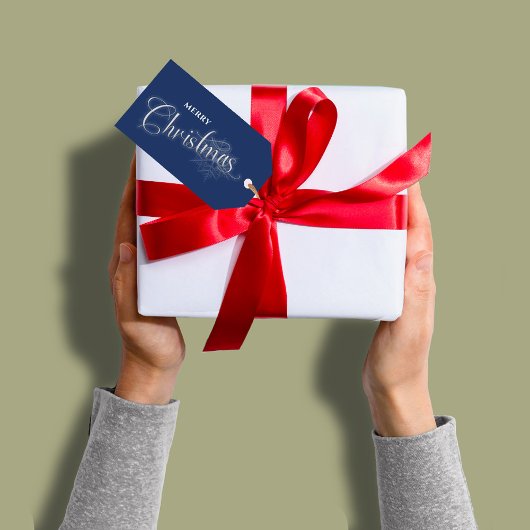 メリークリスマススクリプトネイビーブルースノーフレーク ギフトタグ