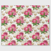 メリークリスマススクリプトバラ金ゴールドピンクホワイトグリーン ラッピングペーパー (フラット)