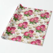 メリークリスマススクリプトバラ金ゴールドピンクホワイトグリーン ラッピングペーパー (アンロールド)