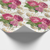 メリークリスマススクリプトバラ金ゴールドピンクホワイトグリーン ラッピングペーパー (角)