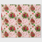 メリークリスマススクリプトバラ金ゴールドピンクミントグリーン ラッピングペーパー (フラット)