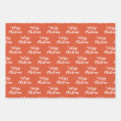 メリークリスマススクリプトパターングリーンピンクオレンジ ラッピングペーパーシート (正面2)