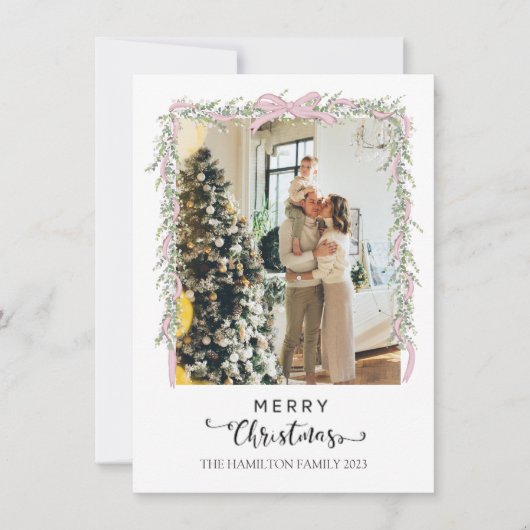 メリークリスマススクリプトピンクボウ写真 シーズンカード (正面)