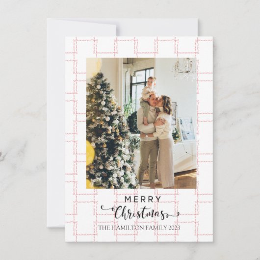 メリークリスマススクリプトピンク幾何学写真 シーズンカード (正面)